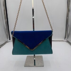 Aldo Colorblock Envelope Clutch Crossbody Chain Bag Teal Blue Black